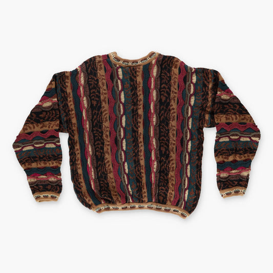 TUNDRA Coogi Style Brown Multicoloured Canada Made Knit Sweater (L) Vintage Sole Melbourne