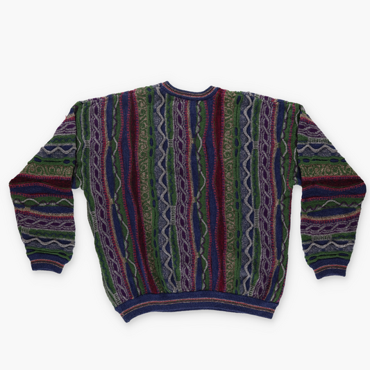 CROFT & BARROW Coogi Style Cool Tone Multicoloured Knit Sweater (XL)