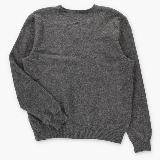 POLO RALPH LAUREN Embroidered Pony Logo Vintage Grey V-Neck Wool Sweater (L)