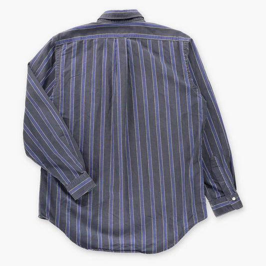 Vintage POLO RALPH LAUREN Blue Embroidered Pony Logo Button Down Striped Shirt Canada Made (L)