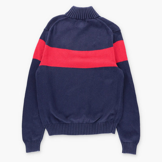 Vintage POLO RALPH LAUREN 1/4 Zip 'PRL N.Y.C.' Navy & Red Knit Sweater (L)
