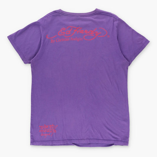 ED HARDY By Christian Audigier Y2K Heart USA Made Purple T-Shirt (M) Vintage Sole Melbourne