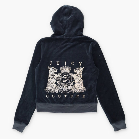 JUICY COUTURE Y2K New With Tags Embellished Velour Black Hooded Tracksuit Jacket (M) Vintage Sole Melbourne