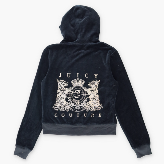JUICY COUTURE Y2K New With Tags Embellished Velour Black Hooded Tracksuit Jacket (M) Vintage Sole Melbourne