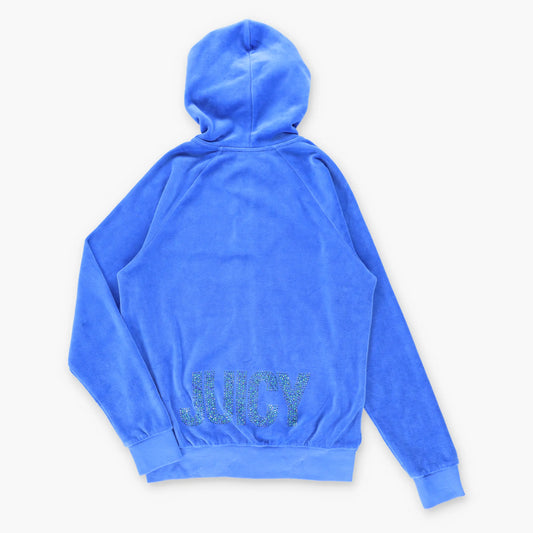 Vintage JUICY COUTURE 'Allure Blue' Embellished Y2K Velour Hoodie Sweatshirt (S) Vintage Sole Melbourne