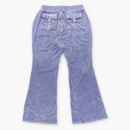 Vintage JUICY COUTURE Periwinkle Velour Embellished Logo Y2K Back Pocket Flare Track Pants (Women's M)
