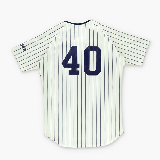 Vintage Baseball Style "R's" USA Made White & Navy Pinstripe Jersey (XL)