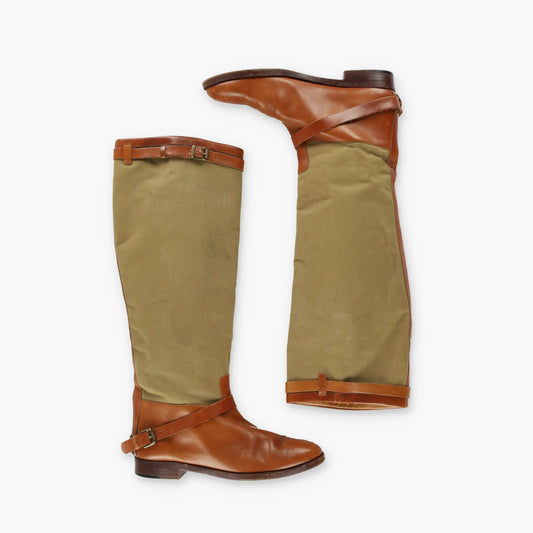 RALPH LAUREN Knee-High Brown & Khaki Italian Made Riding Boots (9) Vintage Sole Melbourne