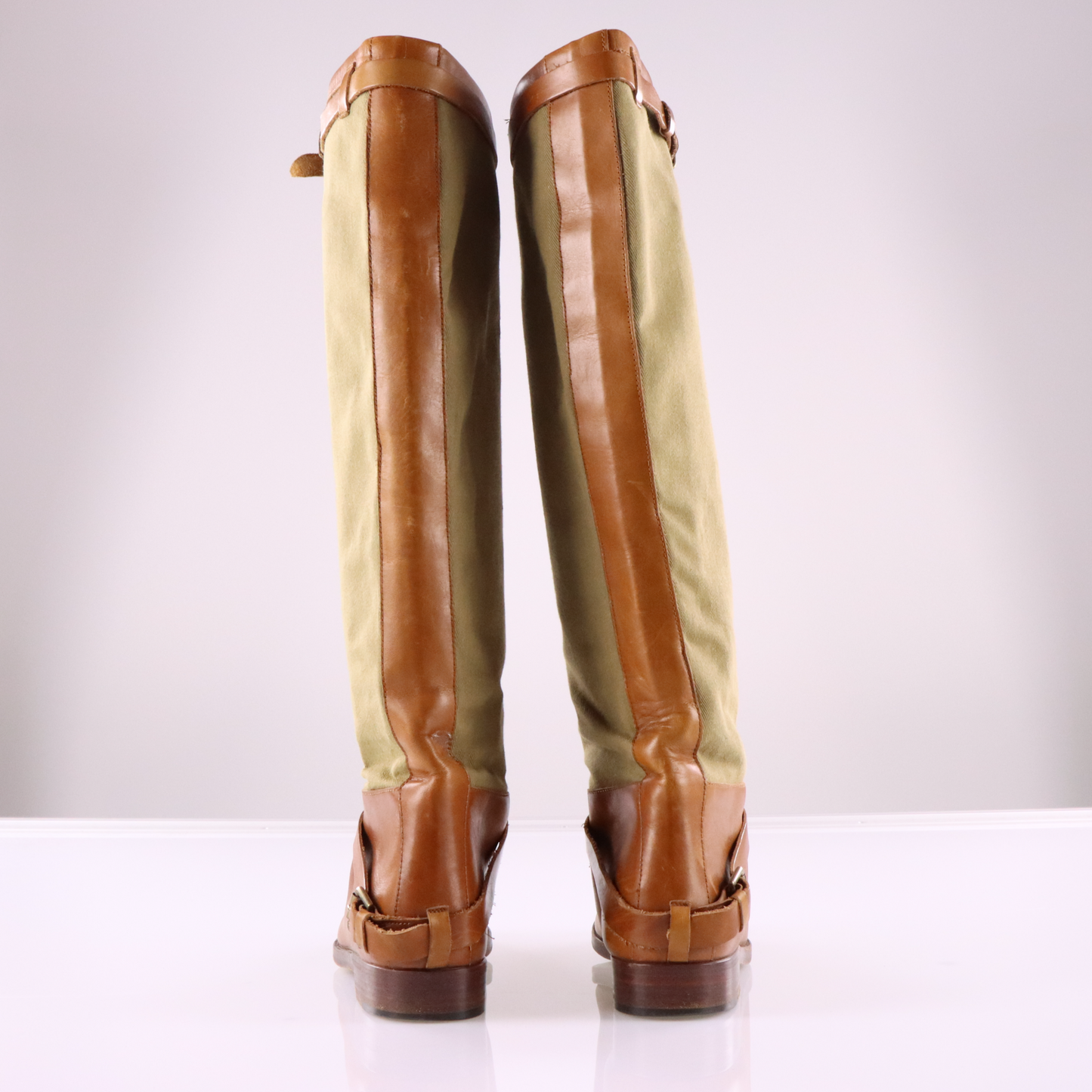 RALPH LAUREN Knee-High Brown & Khaki Italian Made Riding Boots (9)