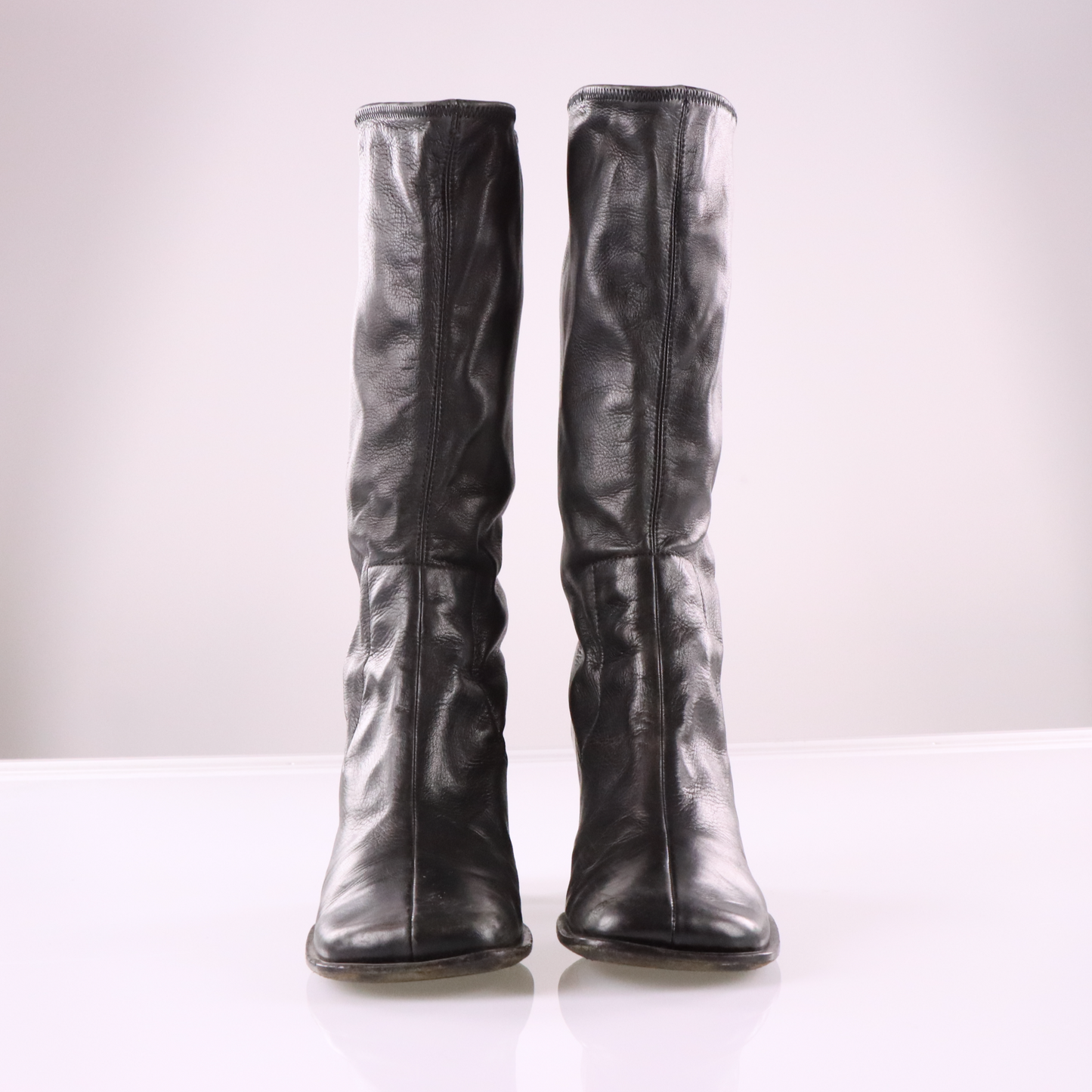 PRADA Black Square Toe Italian Made Soft Leather Boots (8)