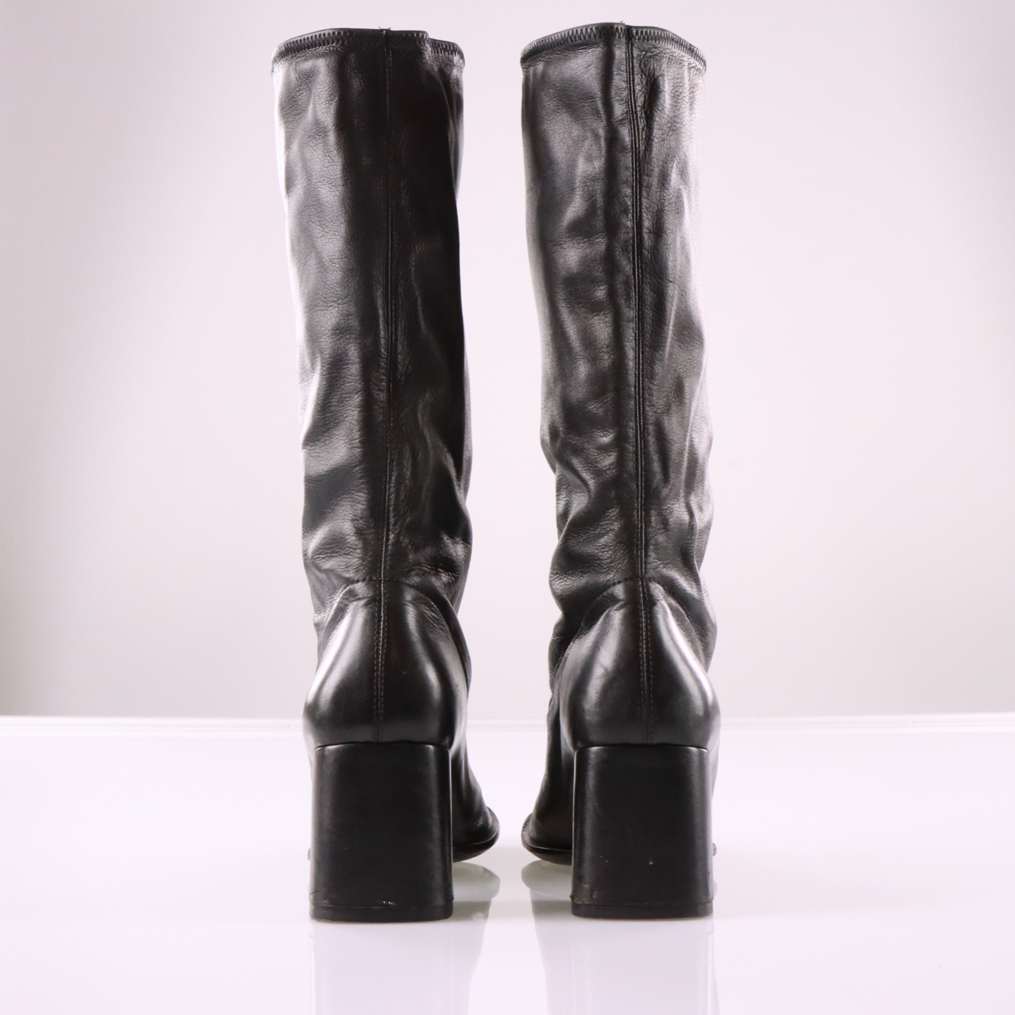 PRADA Black Square Toe Italian Made Soft Leather Boots (8)