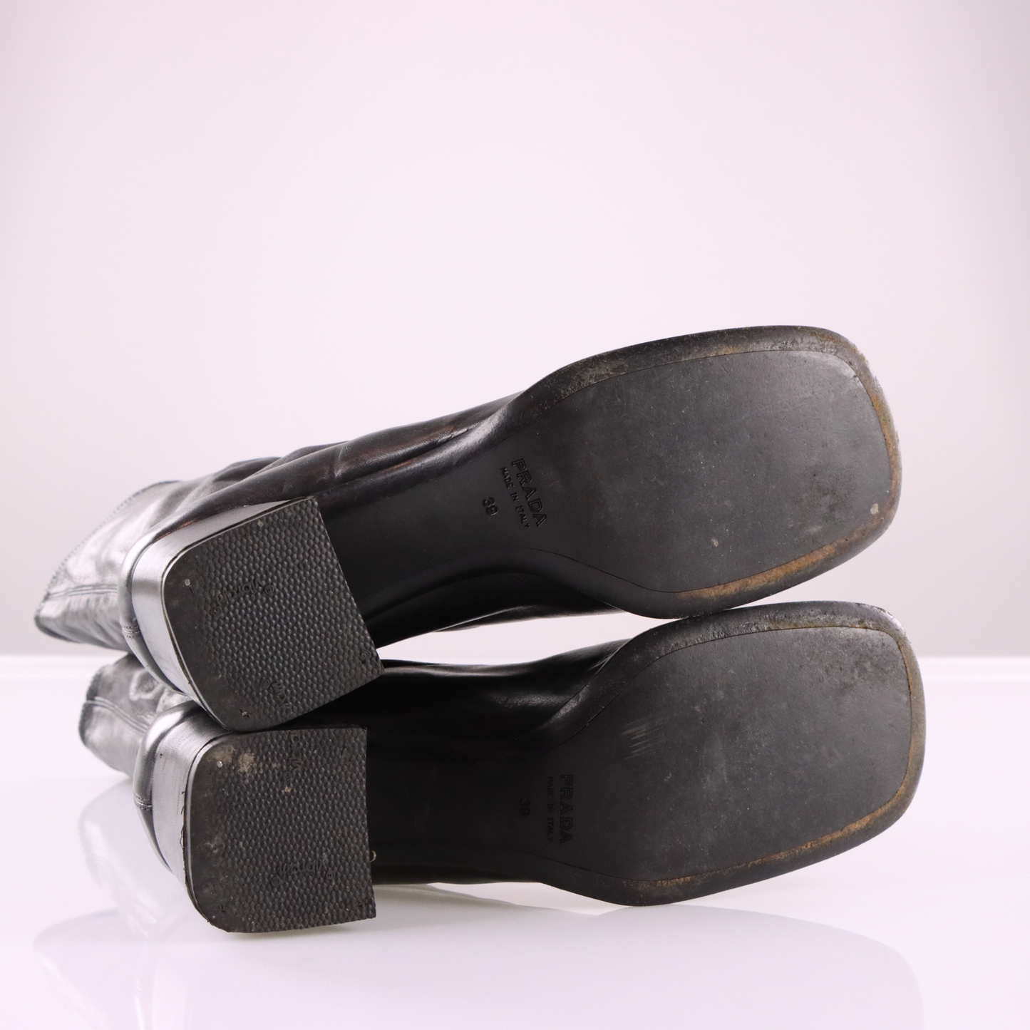 PRADA Black Square Toe Italian Made Soft Leather Boots (8)