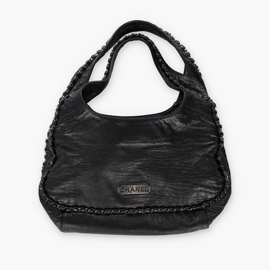 CHANEL 2004-2005 'Chain Around' Black Calfskin French Made Hobo Bag