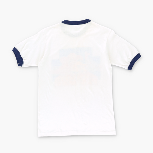 1981 PAC-MAN Video Game USA Made White & Blue Retro Ringer Tee (S)