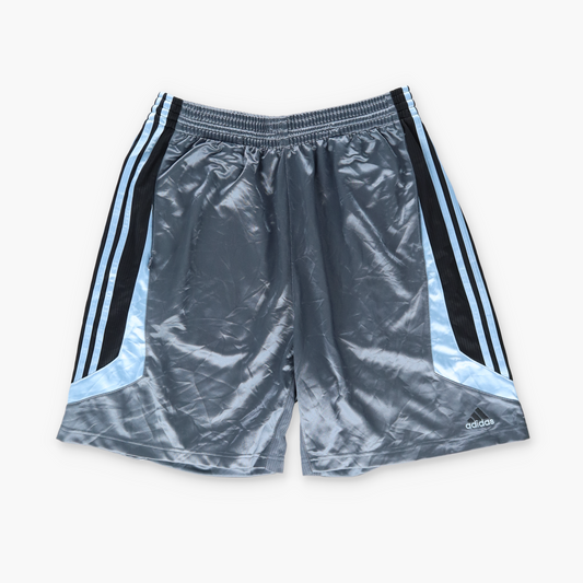 ADIDAS Metallic Embroidered Logo Silver Basketball Jorts (XL)