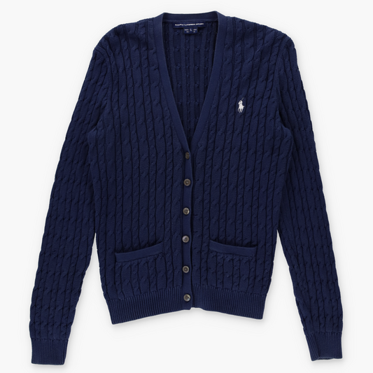 RALPH LAUREN SPORT Navy Blue Cable Knit Button Up Knit Cardigan (M-L)