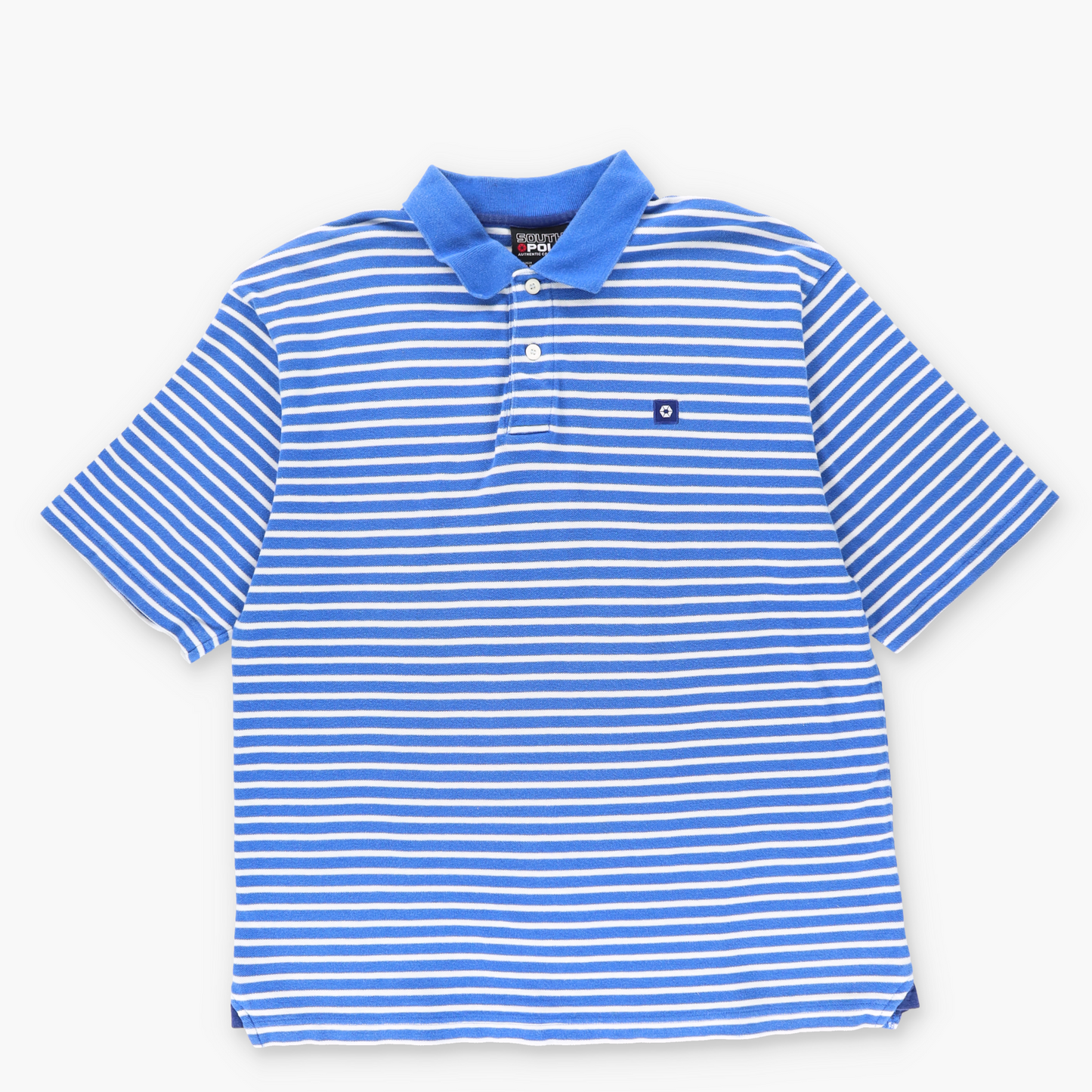 SOUTHPOLE Y2K Blue & White Striped Collared Cotton Polo (L-XL)
