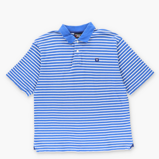 SOUTHPOLE Y2K Blue & White Striped Collared Cotton Polo (L-XL)