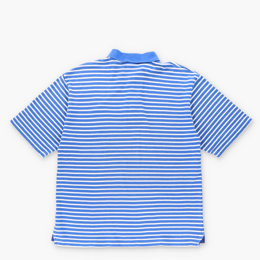SOUTHPOLE Y2K Blue & White Striped Collared Cotton Polo (L-XL)