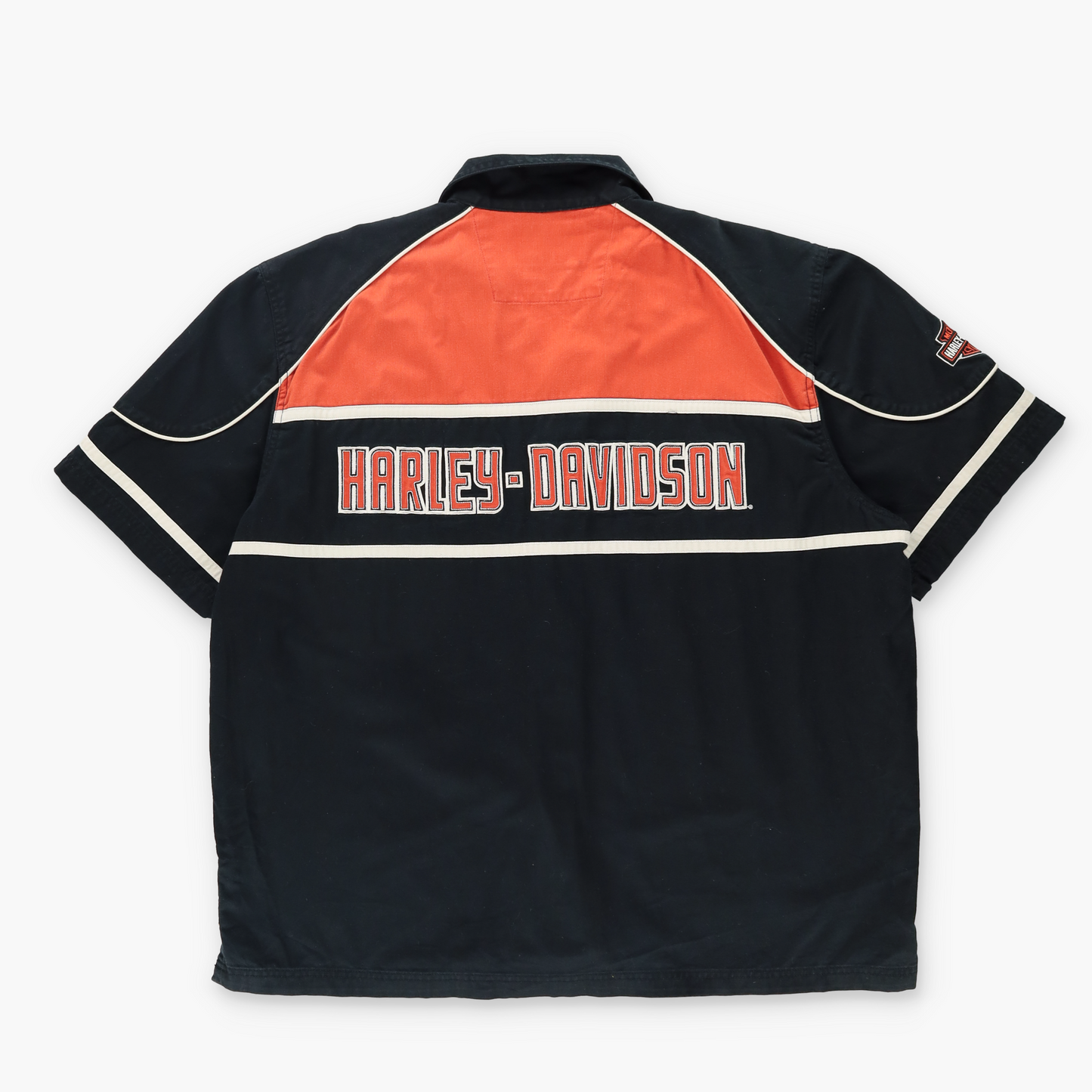 HARLEY DAVIDSON Spell Out Embroidered Logo Button Up Shirt (XL)