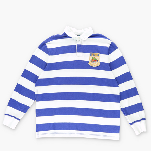 RALPH LAUREN POLO Club Blue & White Striped Rugby Jumper (L-XL)