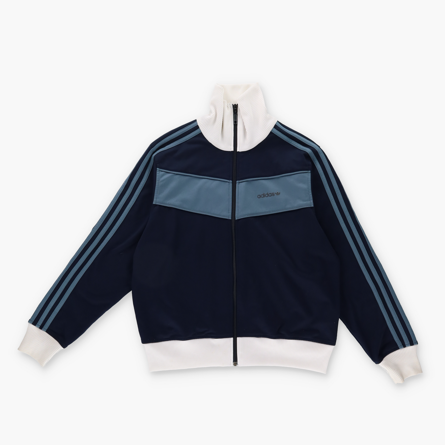 ADIDAS Vintage Navy & Blue White Collared Zip-Up Fitted Jacket (S-M)