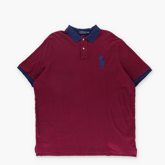 RALPH LAUREN POLO Maroon & Navy Large Pony Classic Polo Shirt (XXL)