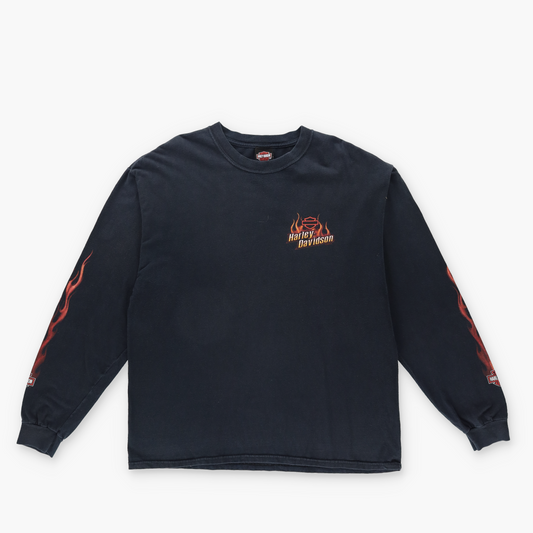 HARLEY DAVIDSON Flame Poker Motorcycle Graphic Long Sleeve T-Shirt (L-XL)