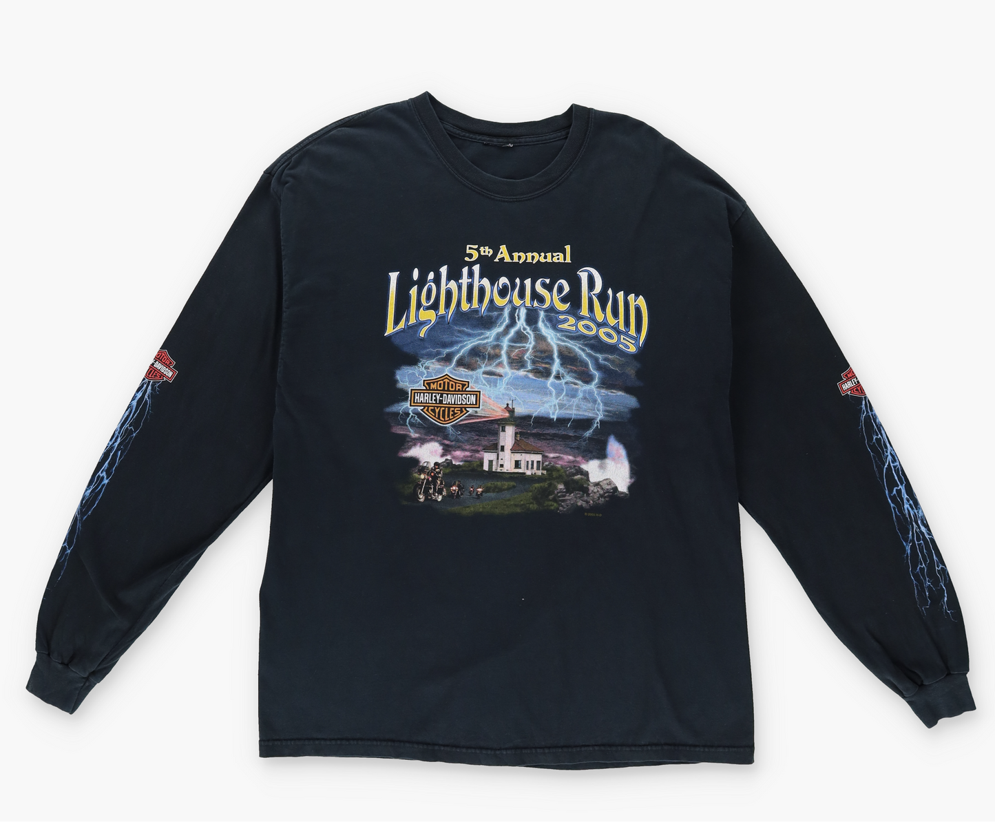 HARLEY DAVIDSON Oregon 2005 Lighthouse Run Graphic Long Sleeve T-Shirt (L-XL)