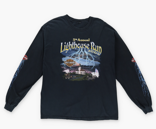HARLEY DAVIDSON Oregon 2005 Lighthouse Run Graphic Long Sleeve T-Shirt (L-XL)