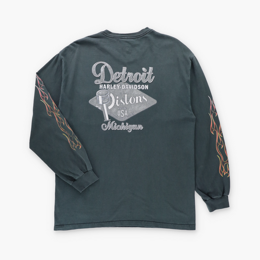 Vintage HARLEY DAVIDSON Detroit Double Sided Y2K Long Sleeve Tee USA Made (M-L) Vintage Sole Melbourne