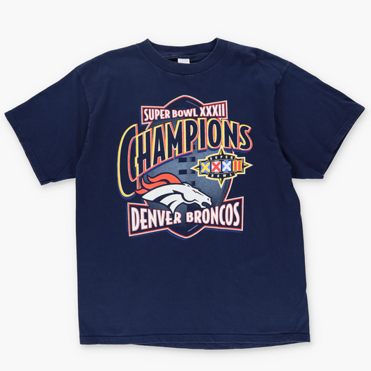 DENVER BRONCOS Super Bowl XXXII Navy USA Made Football Tee (XL)