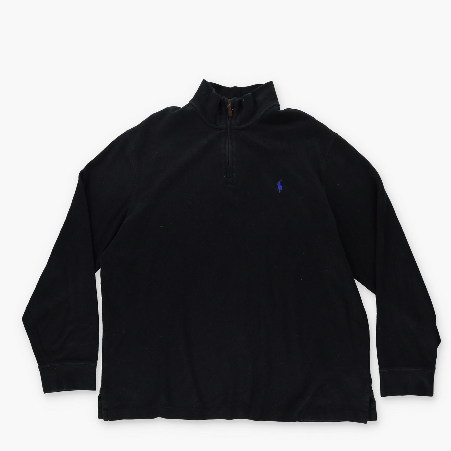 RALPH LAUREN POLO 'Estate Rib' Embroidered Blue &Black Logo 1/4 Zip Knit Sweater (XL)