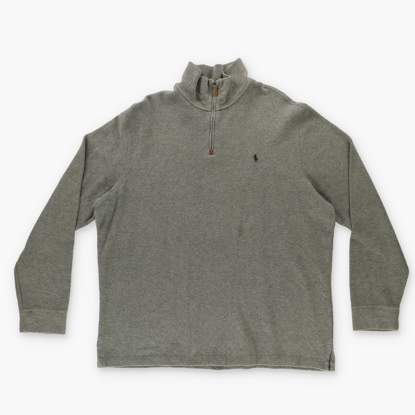 RALPH LAUREN POLO Embroidered Logo 1/4 Zip Green & Grey Canada Made Knit Sweater (XL-XXL)