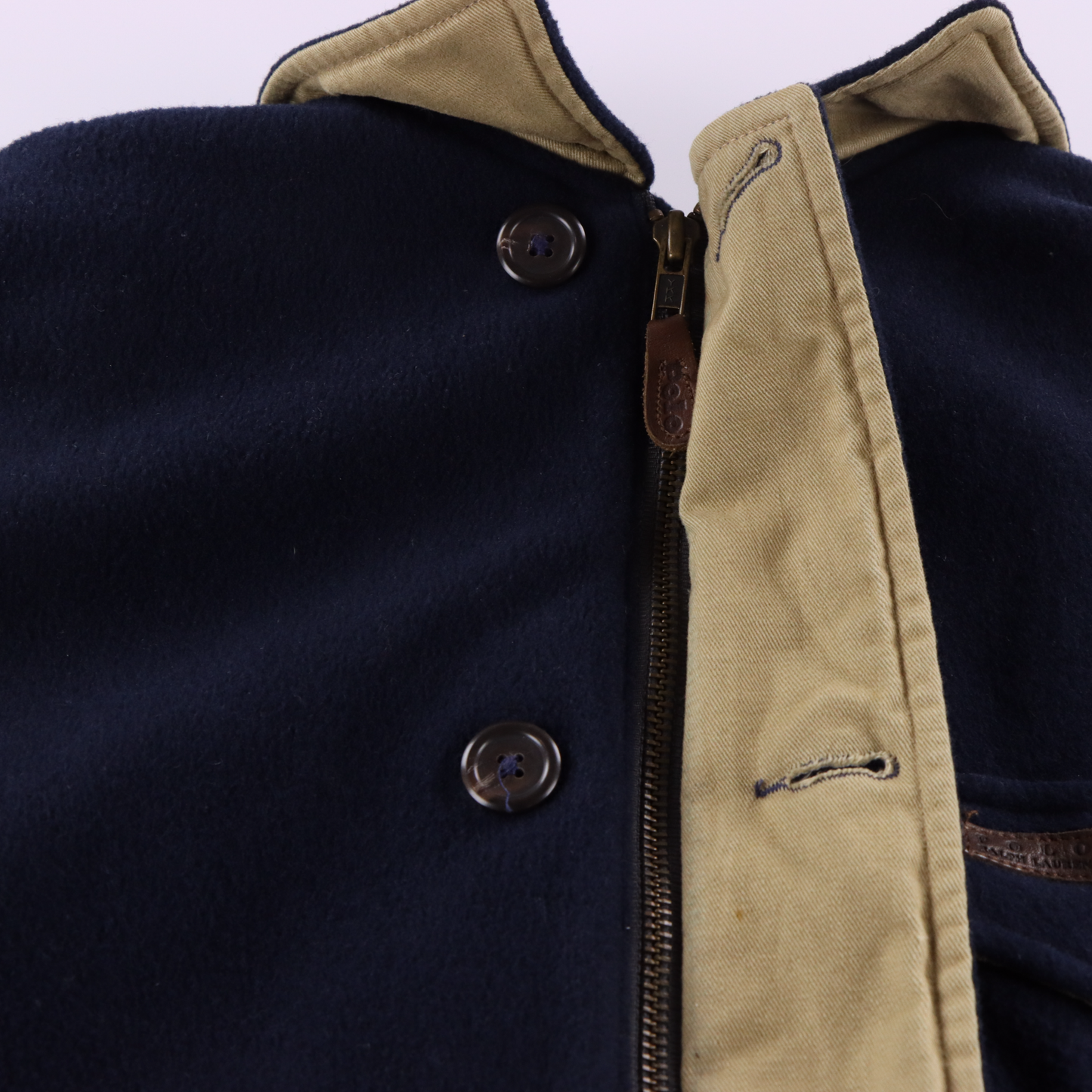 RALPH LAUREN POLO Full Zip/Button Navy Fleece USA Made Coat (M-L)