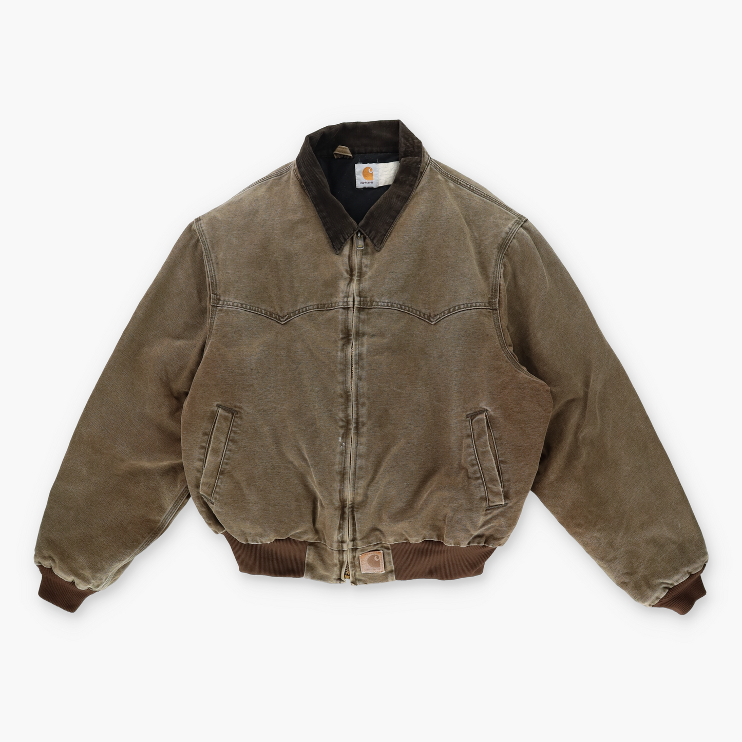 CARHARTT J14 Vintage 'Santa Fe' Quilt Lined Khaki Brown Zip-Up Jacket (L)