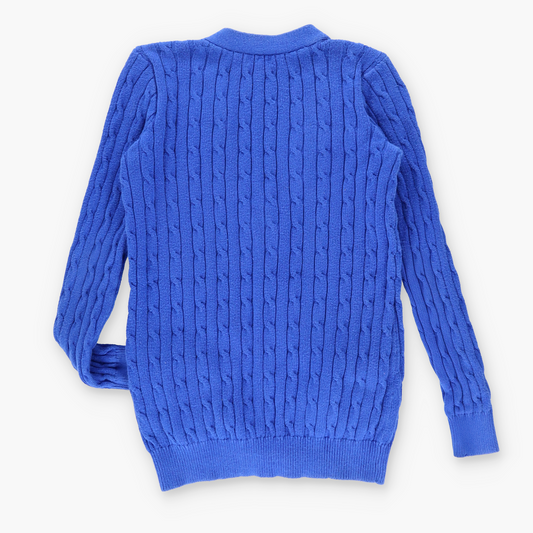 POLO RALPH LAUREN Embroidered Logo Blue & Red Cable Knit Cardigan (S-M)