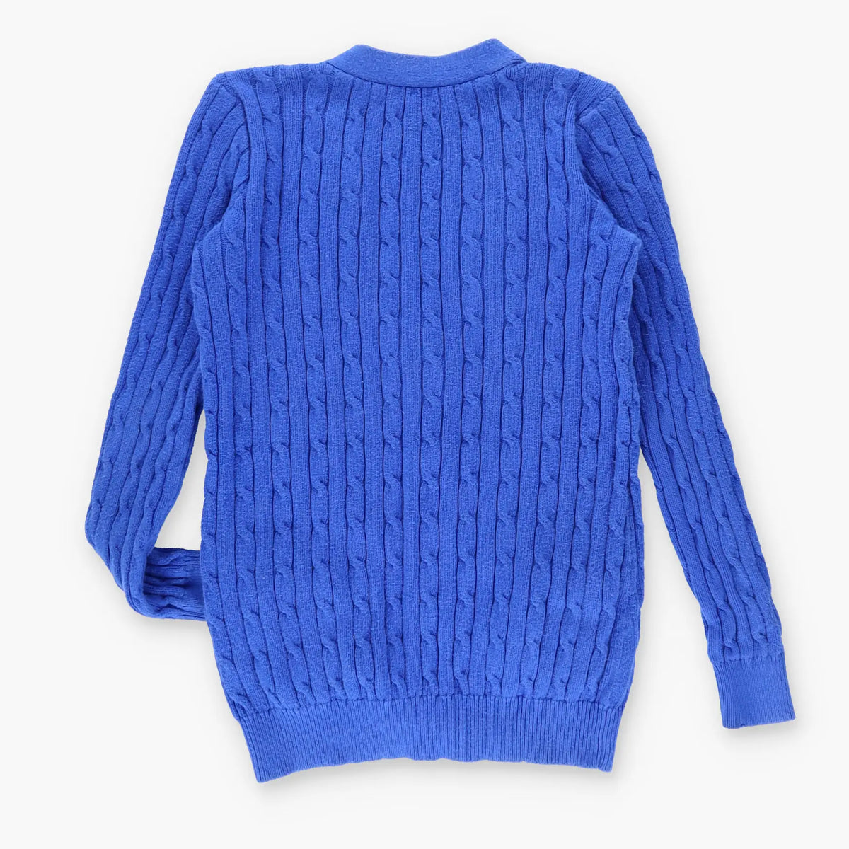 POLO RALPH LAUREN Embroidered Logo Blue & Red Cable Knit Cardigan (S-M) - Vintage Sole Melbourne