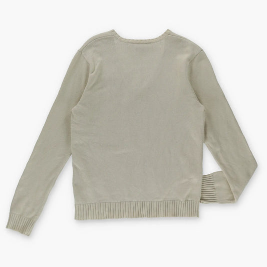 RALPH LAUREN SPORT Embroidered Big Logo Beige & Navy Knit Sweater (S) - Vintage Sole Melbourne