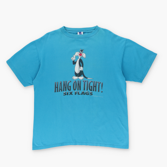 1997 SYLVESTER 'Hang On Tight' Six Flags Two Sided Blue Tee (L)