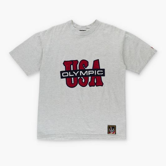 NUTMEG 90's 'USA Olympic' Embroidered Single Stitch Grey Tee (M)