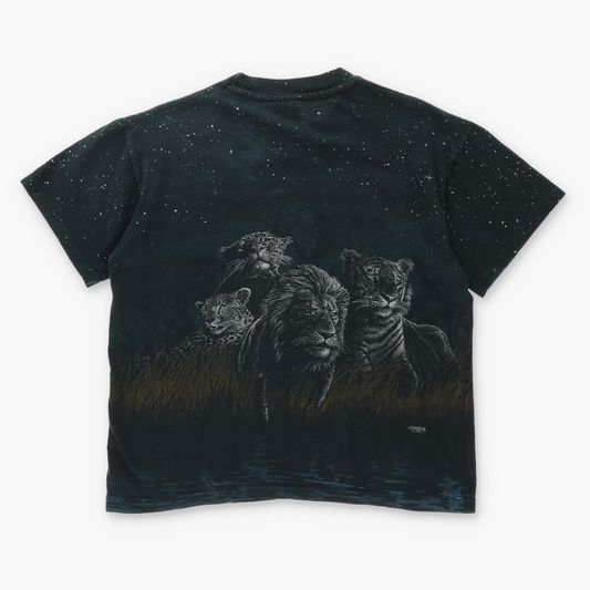 Big Cats Lion Cheetah Tiger & Leopard All Over Print Tee (L)