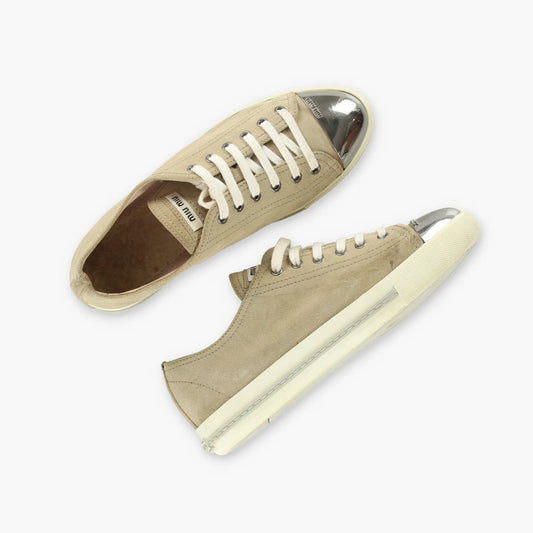 MIU MIU Metal Toe Cap Blush Suede Leather Sneakers (39) Vintage Sole Melbourne