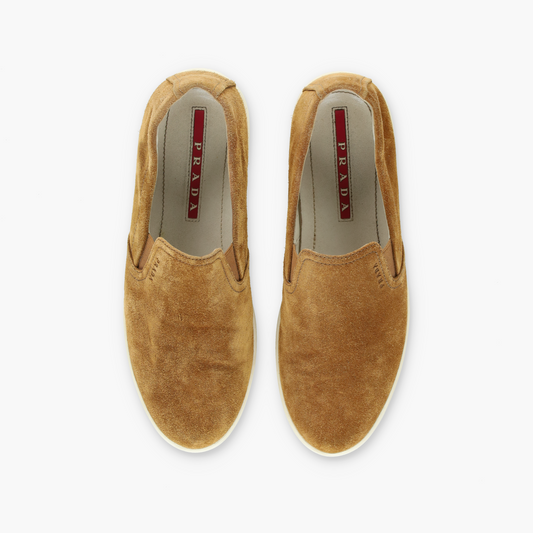 PRADA SPORT Brown Suede Slip On Loafers (39)