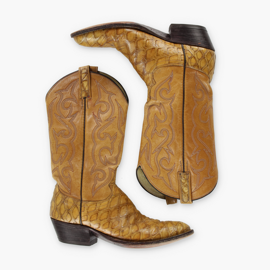 Vintage DAN POST Exotic Anteater Pangolin Leather Cowboy Boots (9)