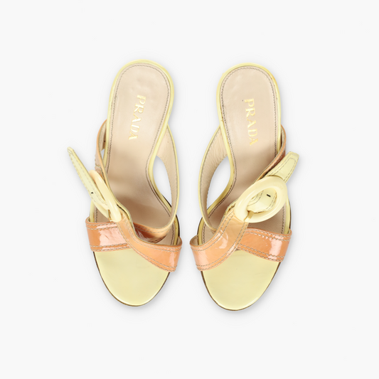 PRADA Ombre Patent Leather Sandal Heels (37.5)