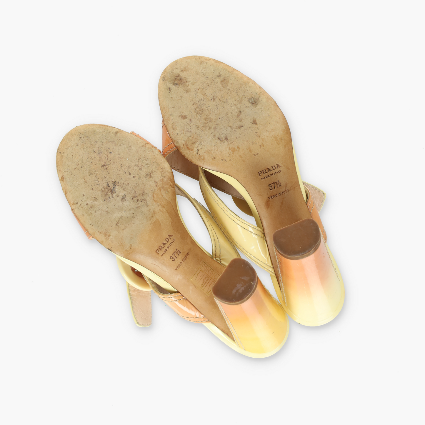 PRADA Ombre Patent Leather Sandal Heels (37.5)