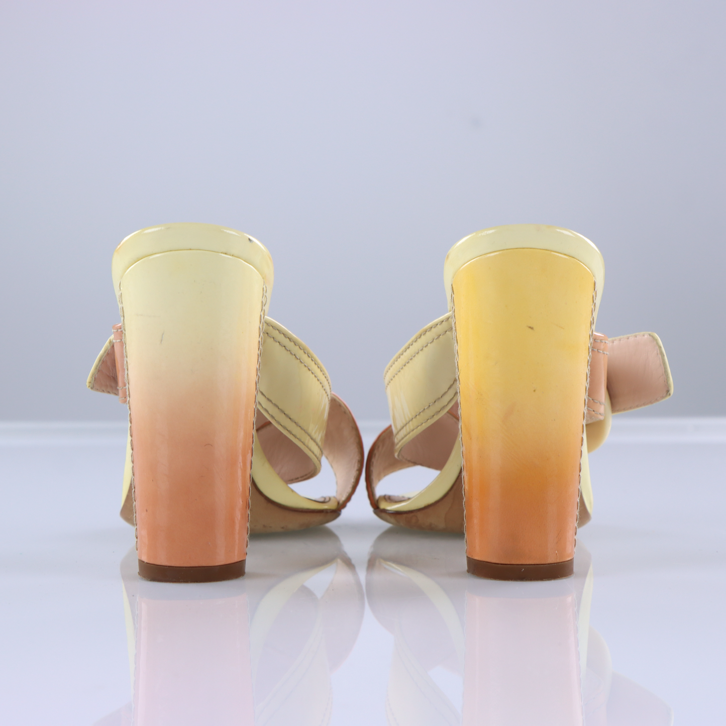 PRADA Ombre Patent Leather Sandal Heels (37.5)