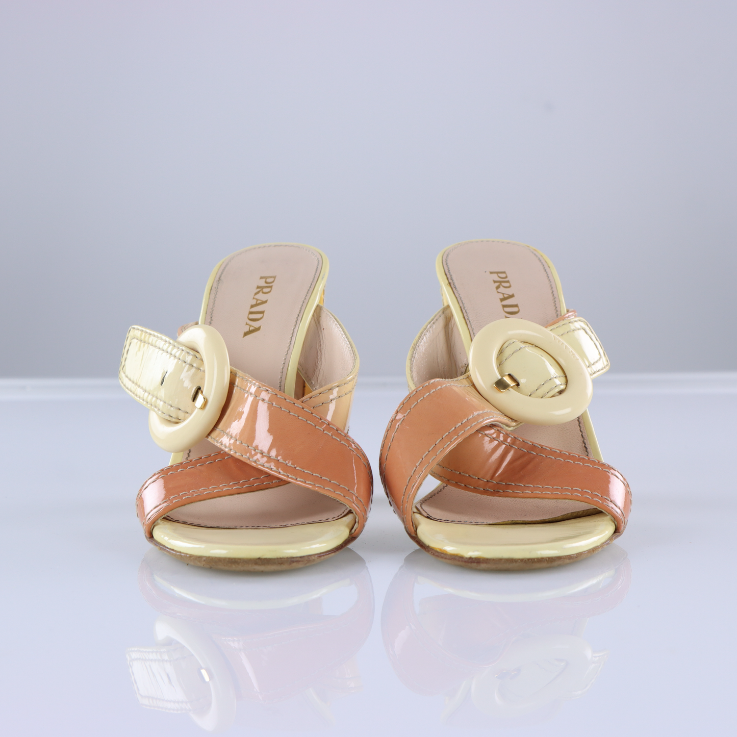 PRADA Ombre Patent Leather Sandal Heels (37.5)