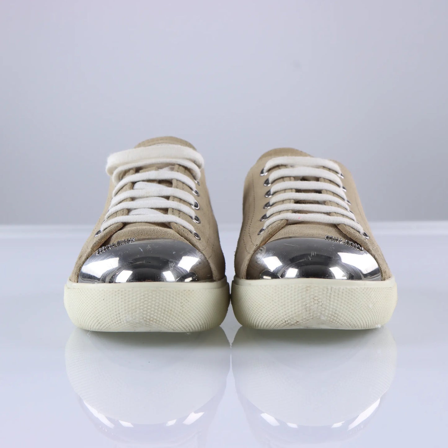 MIU MIU Metal Toe Cap Blush Suede Leather Sneakers (39) Vintage Sole Melbourne